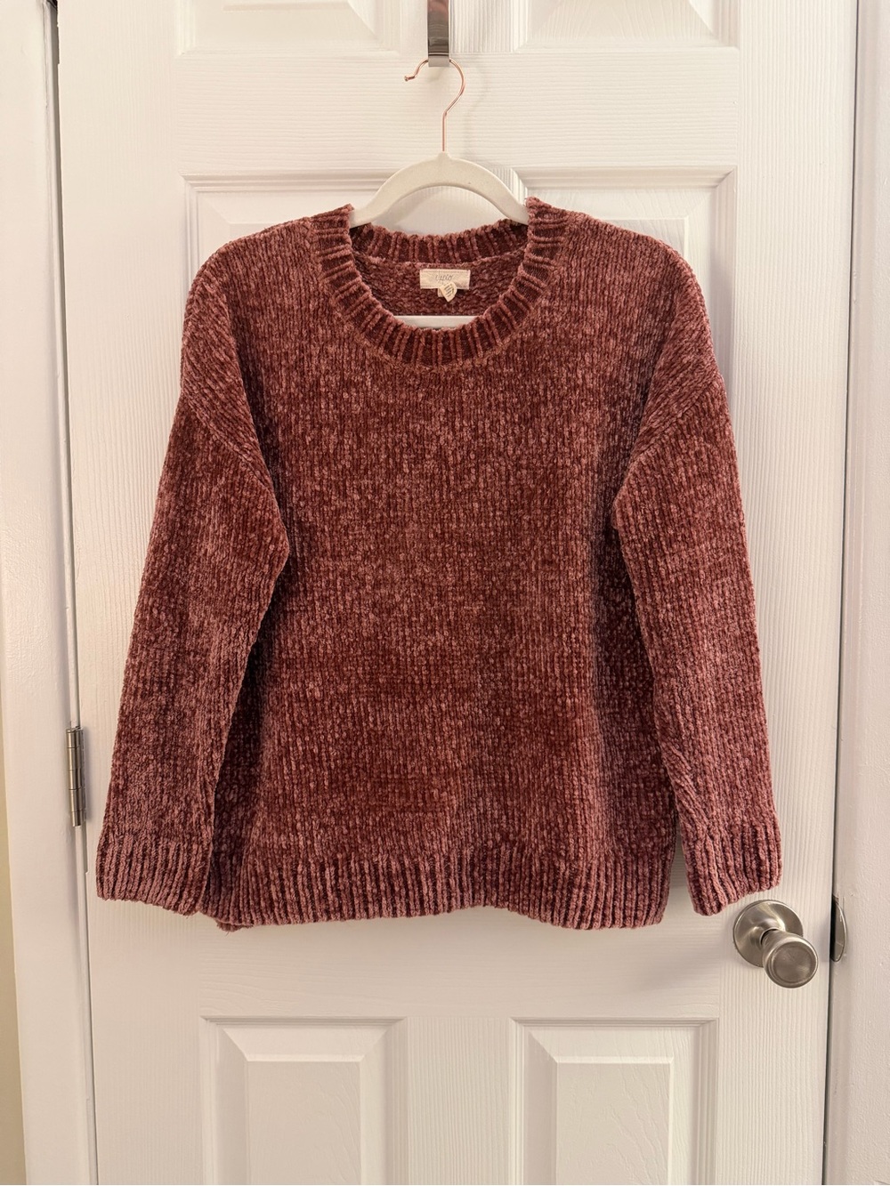 Cupio Pink Plush Chenille Crewneck Sweater Medium